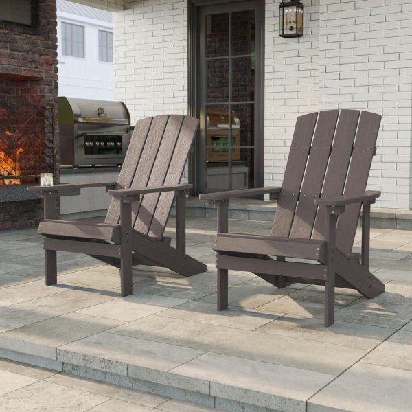 Coffee HIPS Plastic Weather Resistant Adirondack Chair for Outdoors (2-Pack)