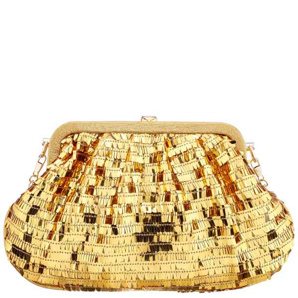 June Womens Fringe Sequin Frame Clutch | Nina Shoes