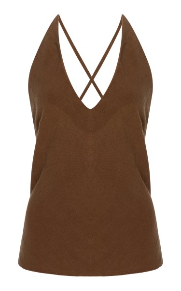Anemos Plunging Bias-Cut Linen-Blend Top - Moda Operandi