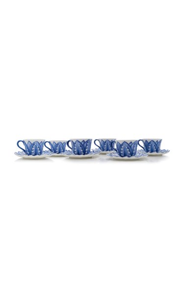 Moda Domus - Set-of-Six Lily Of The Valley Ceramic Breakfast Cup and Saucer - Blue - Moda Operandi