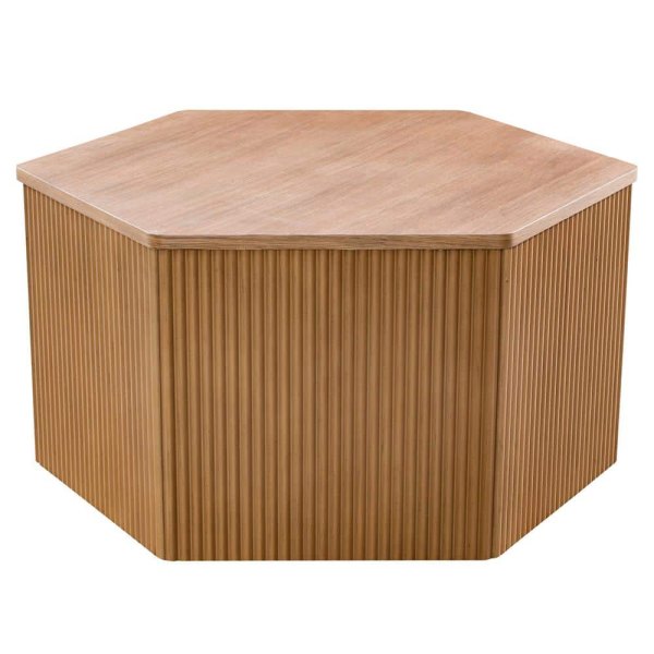 Honey 34 in. Natural Hexagon Wood Coffee Table with Fluted