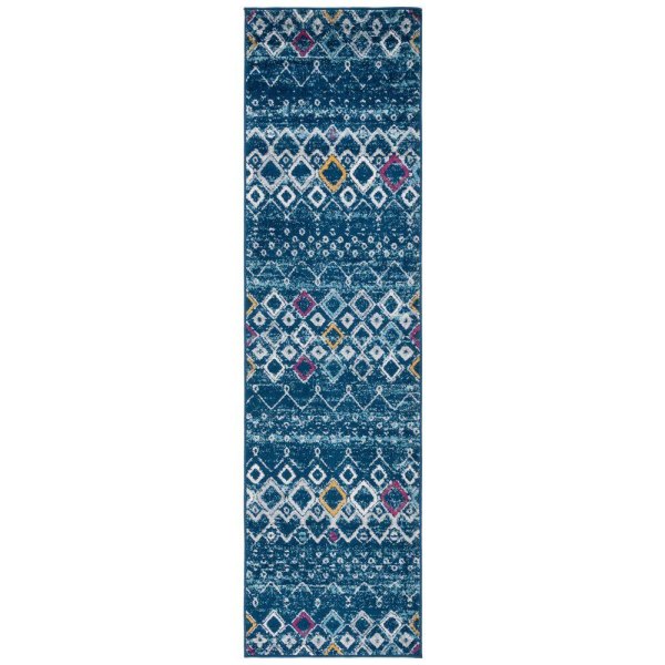 Amsterdam 2 ft. x 12 ft.Navy/Turquoise Geometric Runner Rug