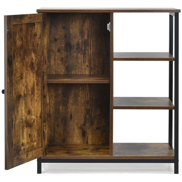 Multipurpose Brown Freestanding Cupboard Storage Cabinet with 3-Open Shelf and Door