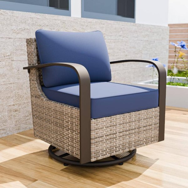 Wicker w/ Hand-Woven PE Rattan Thickened Cushion, 1 PC