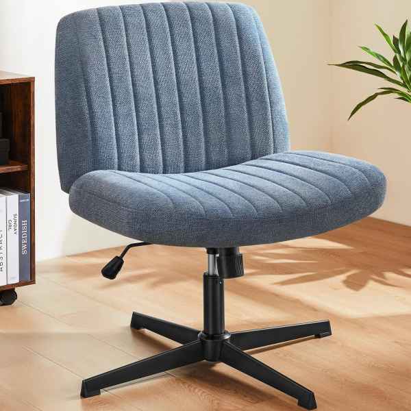 Bestier - Cross-Legged Armless Office Chair, Ergonomic Office Chair Adjustable Height with Lumbar Support & Wide Seat(No Wheels) - Blue