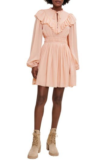 maje Riava Long Sleeve Ruffle Bib Dress in Pale Pink at Nordstrom Rack, Size