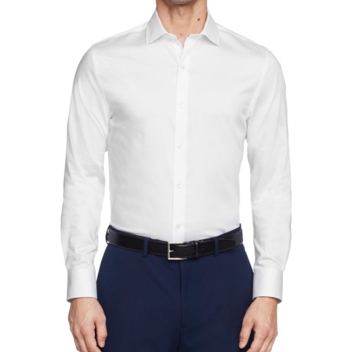 Tommy Hilfiger Mens Th Flex Slim Fit Wrinkle Free Stretch Twill Dress Shirt – White
