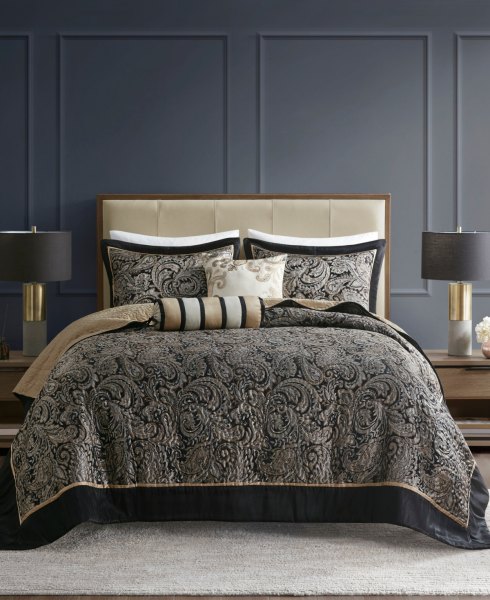 Madison Park Adeline Paisley Reversible Jacquard 5-Pc. Bedspread Set, Queen - Black