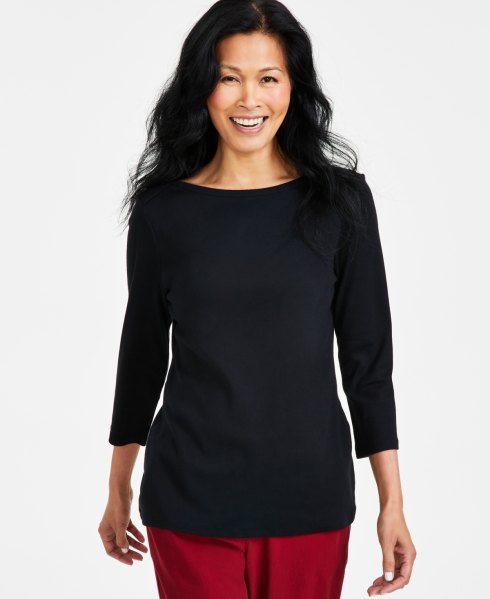 Style Co 3/4-Sleeve Created for Macys Deep Black