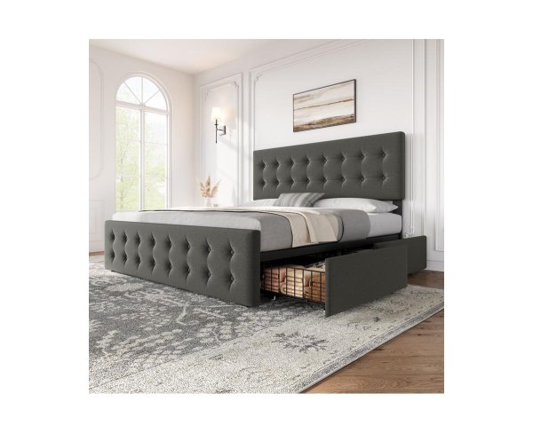 gaomon Bed Frame with Headboard, Upholstered Platform Bed Frame with Slats Support