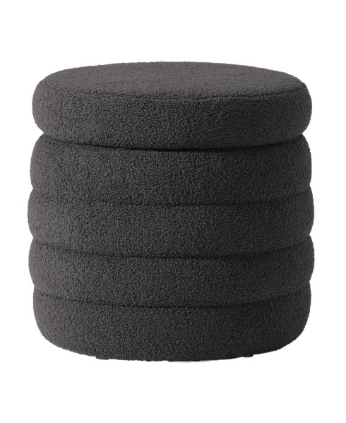 WestinTrends Mid-Century Modern Faux Sherpa Round Storage Ottoman - Charcoal gray