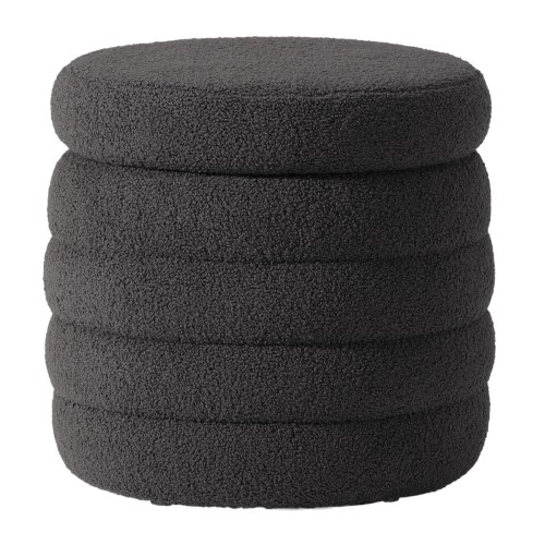 WestinTrends Mid-Century Modern Faux Sherpa Round Storage Ottoman – Charcoal gray