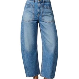 Baggy Barrel Jeans Cropped High Waist Denim