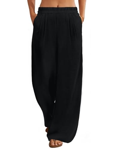 Linen Pants Pleated Wide Leg Palazzo with Pockets