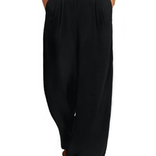 Linen Pants Pleated Wide Leg Palazzo with Pockets