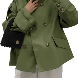Cropped Trench Coat Oversized Double Breasted Stand Collar