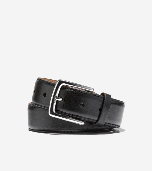 Cole Haan Mens 35MM Double Edge Stitch Detail Belt Black Size
