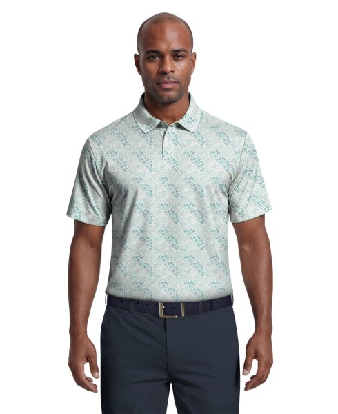Pga Tour Mens Tropical Argyle Print Golf Polo - Bright White