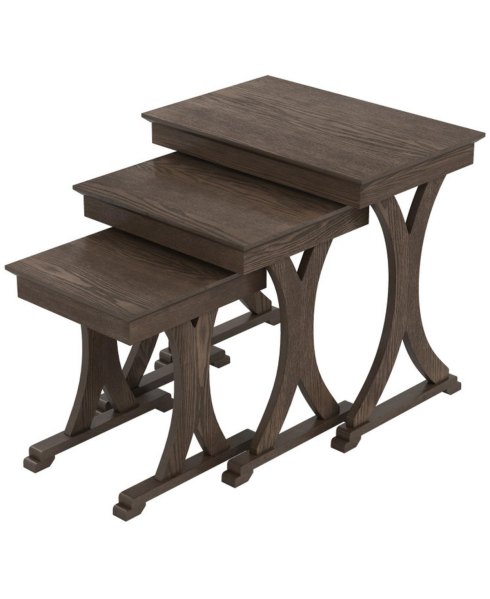 Gouun 3-Piece Nesting Coffee and Side Table Set with Solid Rubber Wood Legs - Brown