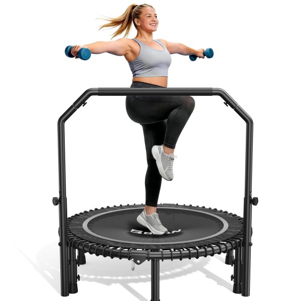 Bcan Mini Rebounder Trampoline with Handle, 450/550 Lbs Capacity, Bungee Fitness, Adjustable and Quiet, 40/48 Inch - Silver / black