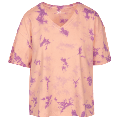 Natural Reflections Sun Wash Tie-Dye V-Neck Short-Sleeve Tee – Peach Parfait