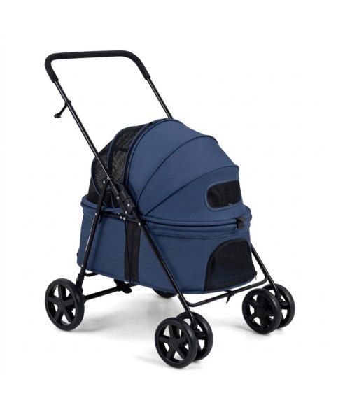 Hongge Foldable Pet Stroller with 180-Degree Canopy Swivel Wheels and One-Step Rear Brake - Navy