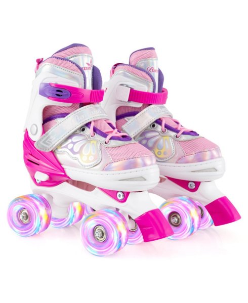Sugift Kids Adjustable Quad Roller Skates 4 Sizes with Light-up Wheels - Pink