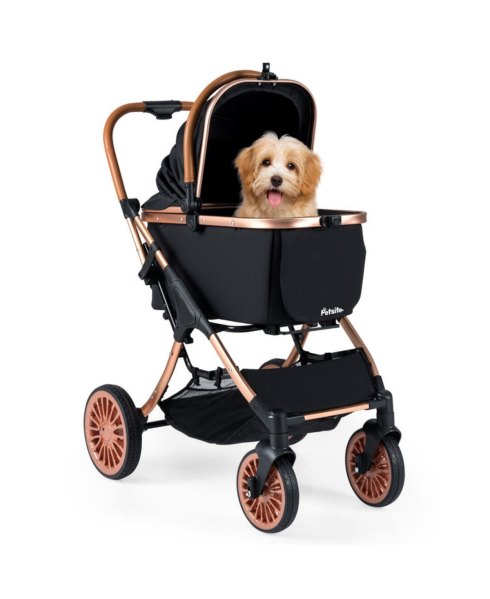 Hongge Aluminum Frame 3-in-1 Pet Stroller for Pets up to 55 lbs - Matte black