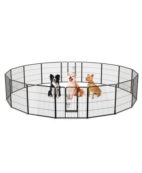 Sugift 16 Panel 24 32 40 in Height Dog Playpen with Lock and Large Door 32 in - Black