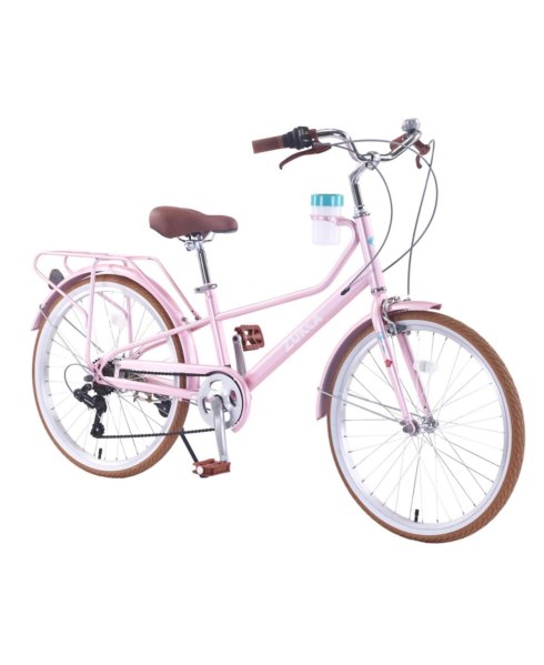 ECHTPeak 24 Inch Cruiser Bike,6 Speed Step-Through Commuter Bicycle with Rear Rack and Cup Holder,City Bike - Pink
