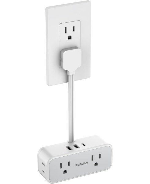 Tessan Wall Outlet Extender with 0.5Feet, 1 Usb C, 5.5 inches for Home, Office and Travel - Grey