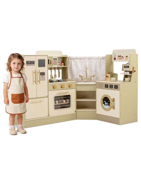Sugift Corner-Fit Wooden 21-Piece Play Kitchen, Ages 3+ - Green