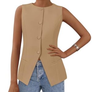 Tailored Suit Vest Business Casual Tops, Light Khaki