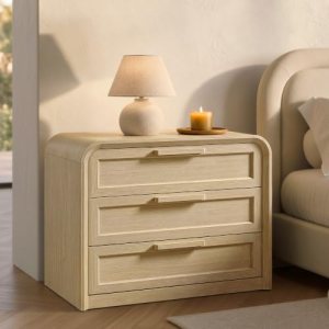 30″ Wide Oversized Nightstand with 3 Drawers, Light Oak