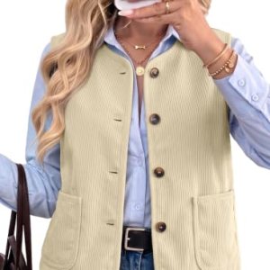 Vest Tops Button Up Fleece Lined Corduroy