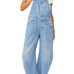 Denim Bib Overalls Barrel Leg Adjustable Strap