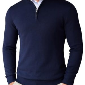 Men’s Slim Fit Zip up Mock Neck Polo Sweater Casual Long Sleeve Pullover S