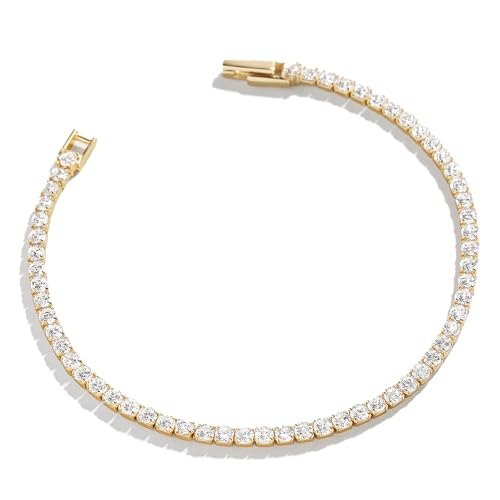 Tennis Bracelet, 18K Gold-Plated Sterling Silver, 7.15″