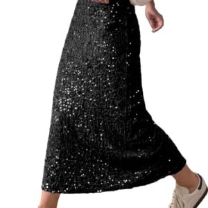 Sequin Skirt High Waisted A Line Long