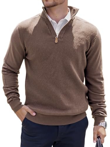 Quarter Zip Mock Neck Cable Knit Polo Sweaters