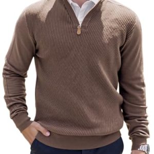 Quarter Zip Mock Neck Cable Knit Polo Sweaters