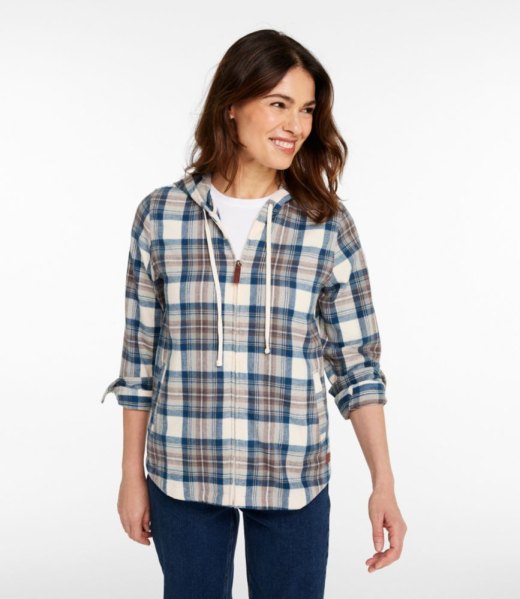 Womens Scotch Plaid Flannel Shirt, Relaxed Zip Hoodie L. L.Bean