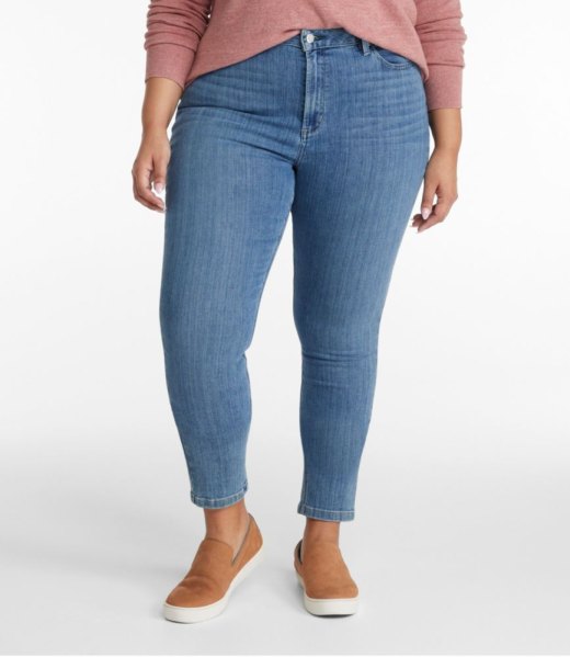 Womens BeanFlex Jeans, High-Rise Slim-Leg Ankle Vintage Faded Denim/Leather L. L.Bean