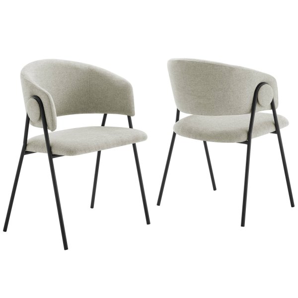 Nella Upholstered Heathered Chenille Dining Chairs Set of 2 by Modway - Black