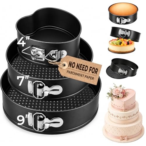 Springform Pan Set of 3, 4 Inch Heart & 7/9 Inch Round Cheesecake Pans, Nonstick