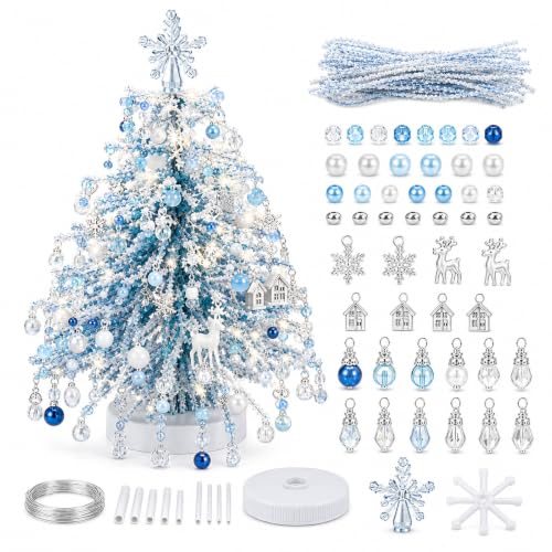 DIY Beaded Christmas Tree Kit, Lighted Crystal Bead Holiday Craft Set for Adults