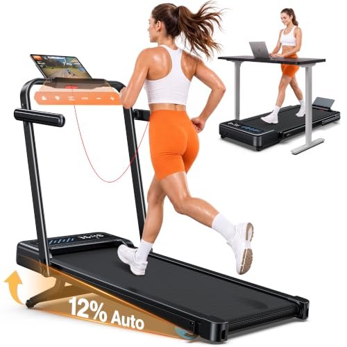 Walking Pad with 12% Auto Incline & Handle Bar, Foldable Treadmill