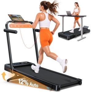 Walking Pad with 12% Auto Incline & Handle Bar, Foldable Treadmill