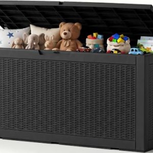 Outdoor Storage Box, 160 Gallon Waterproof Resin Deck Box with Support Rod