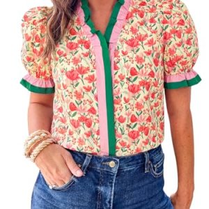 Floral Print Tops Casual Button Down